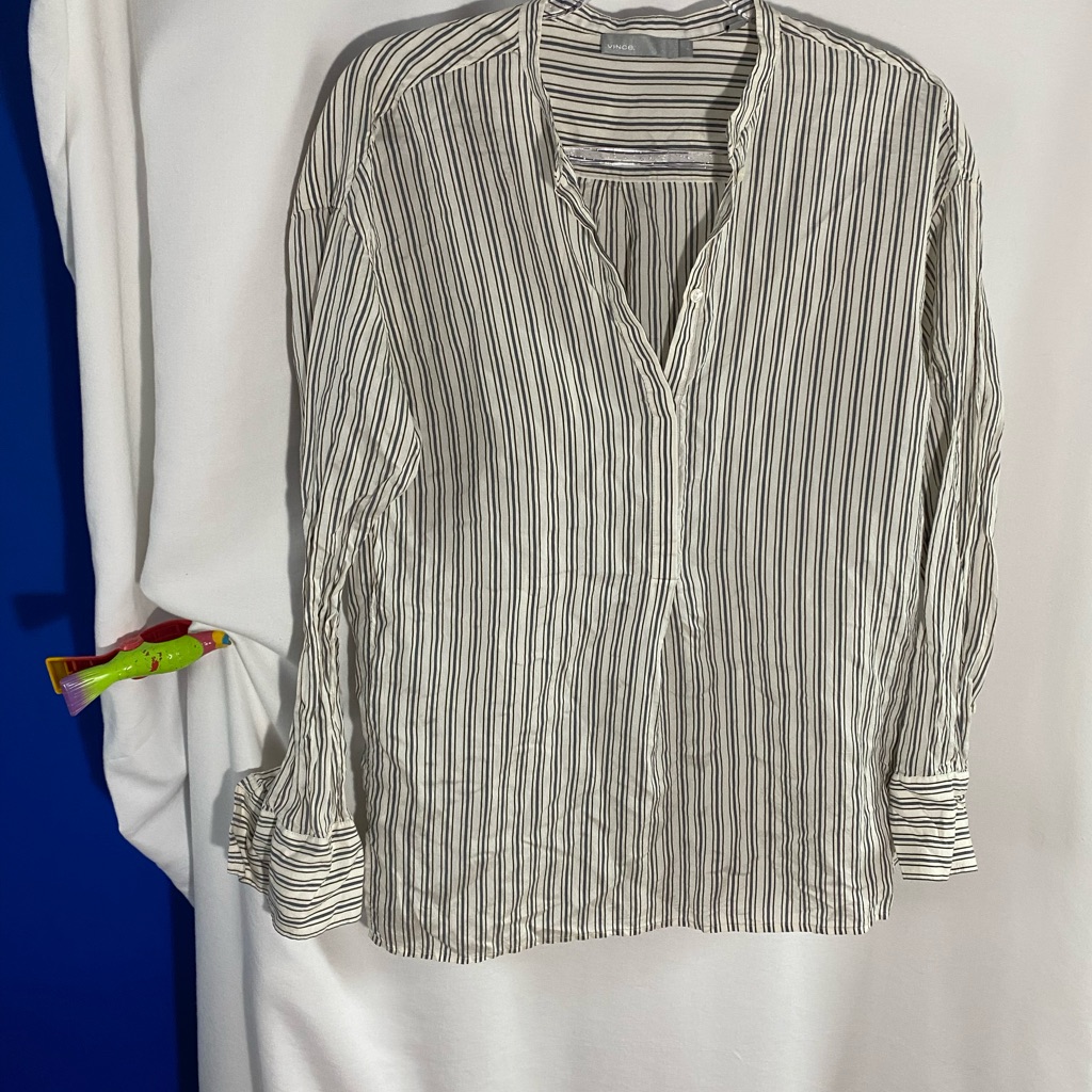 Vince, Silk Striped Brown And Blue Women's Top
